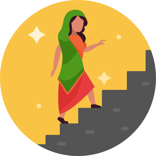 Woman climbing up stairs